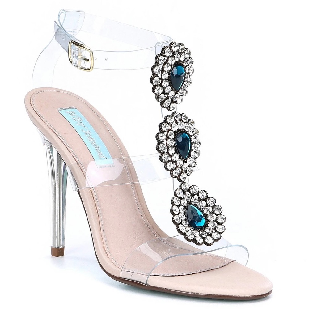 Betsey Johnson Clear Sandals with Blue and Silver Accents